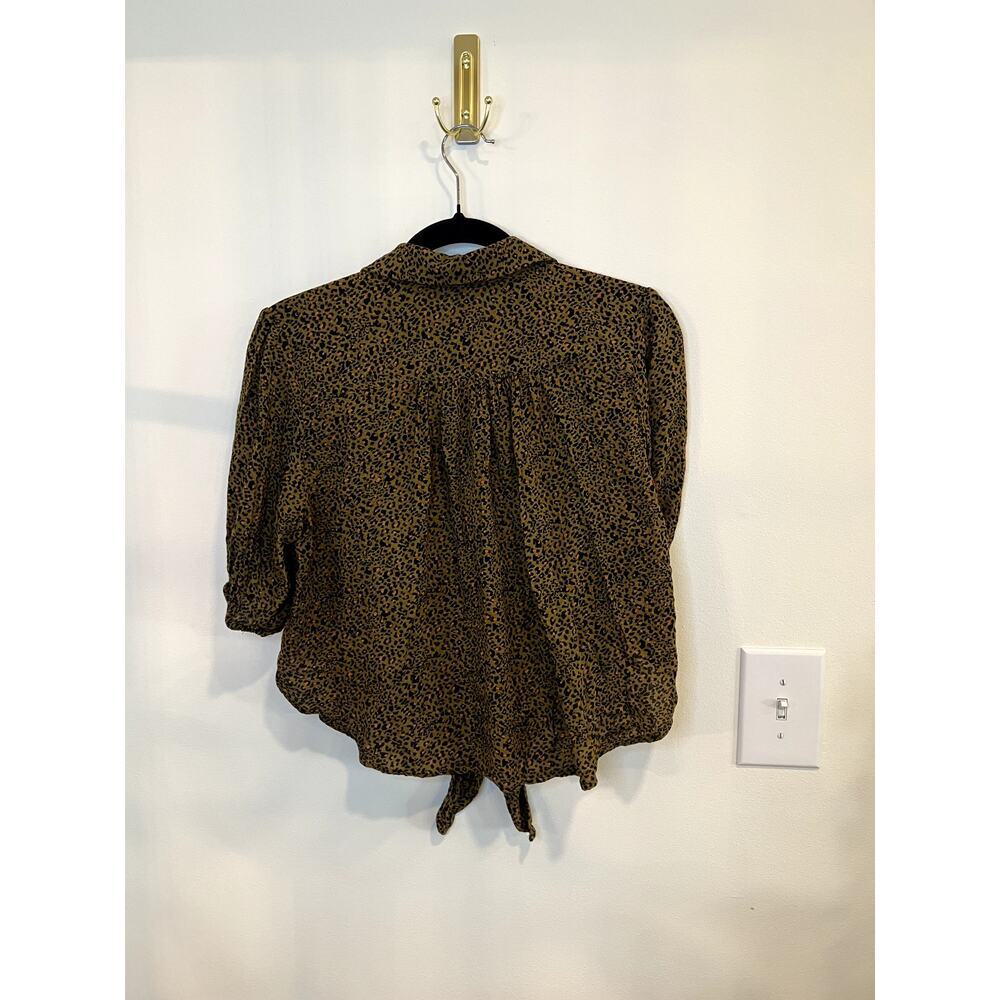 Free People Leopard Print Button Front Tie Top Boho Festival Blouse Small - Picture 4 of 6